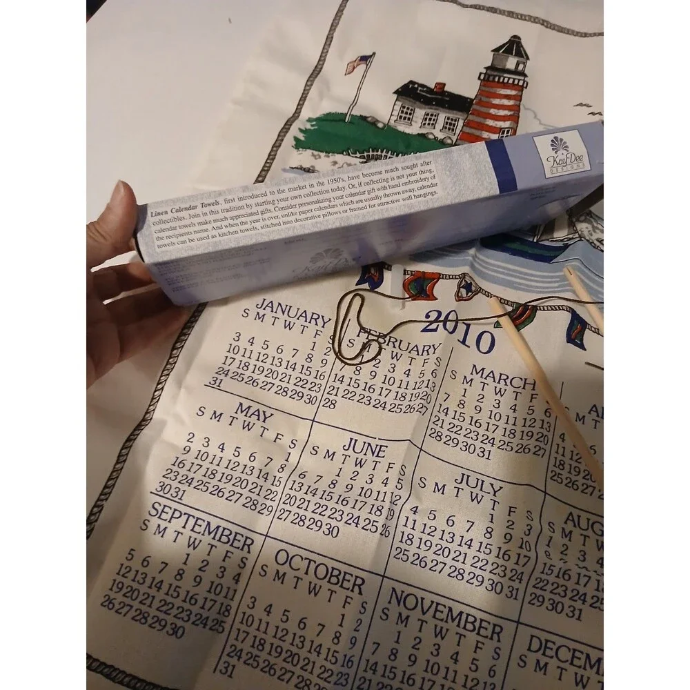 Kay Dee Designs   Sea  Lighthouse Sailboat  Linen Calendar Towel  W Box  2010